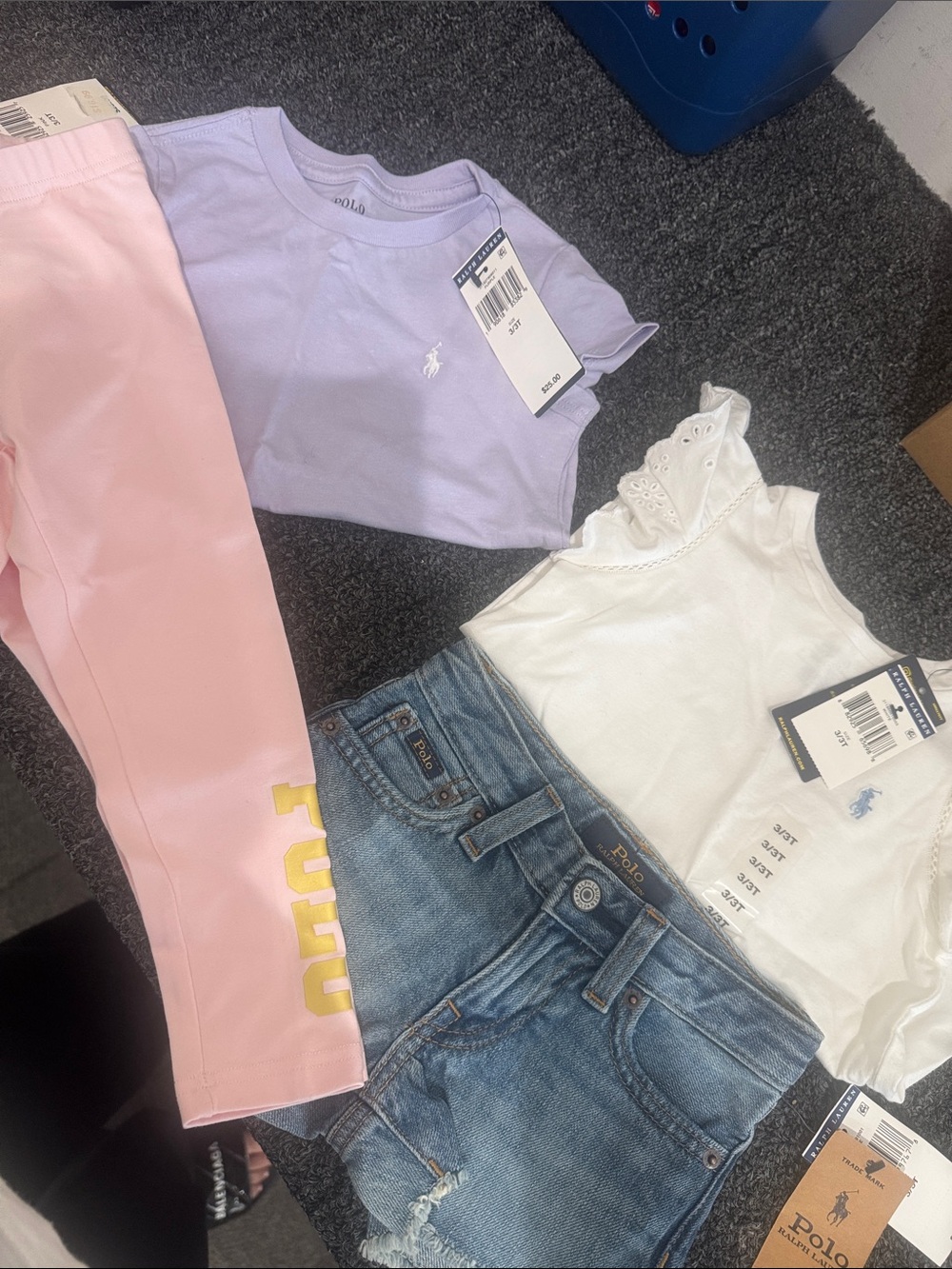 Polo by Ralph Lauren Lavender Tee with Pink Logo Leggings & White Ruffle Top